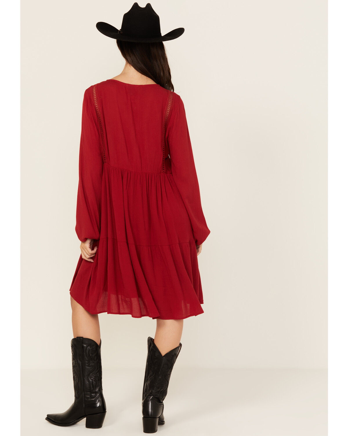 Image #4 - Wild Moss Women's Crochet Trim Mini Dress, Red, hi-res