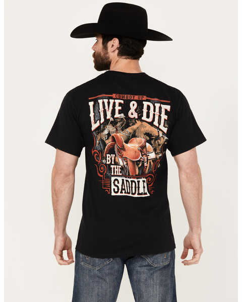 Cowboy Up Men's Live & Die by the Saddle Short Sleeve Graphic T-Shirt , Black, hi-res