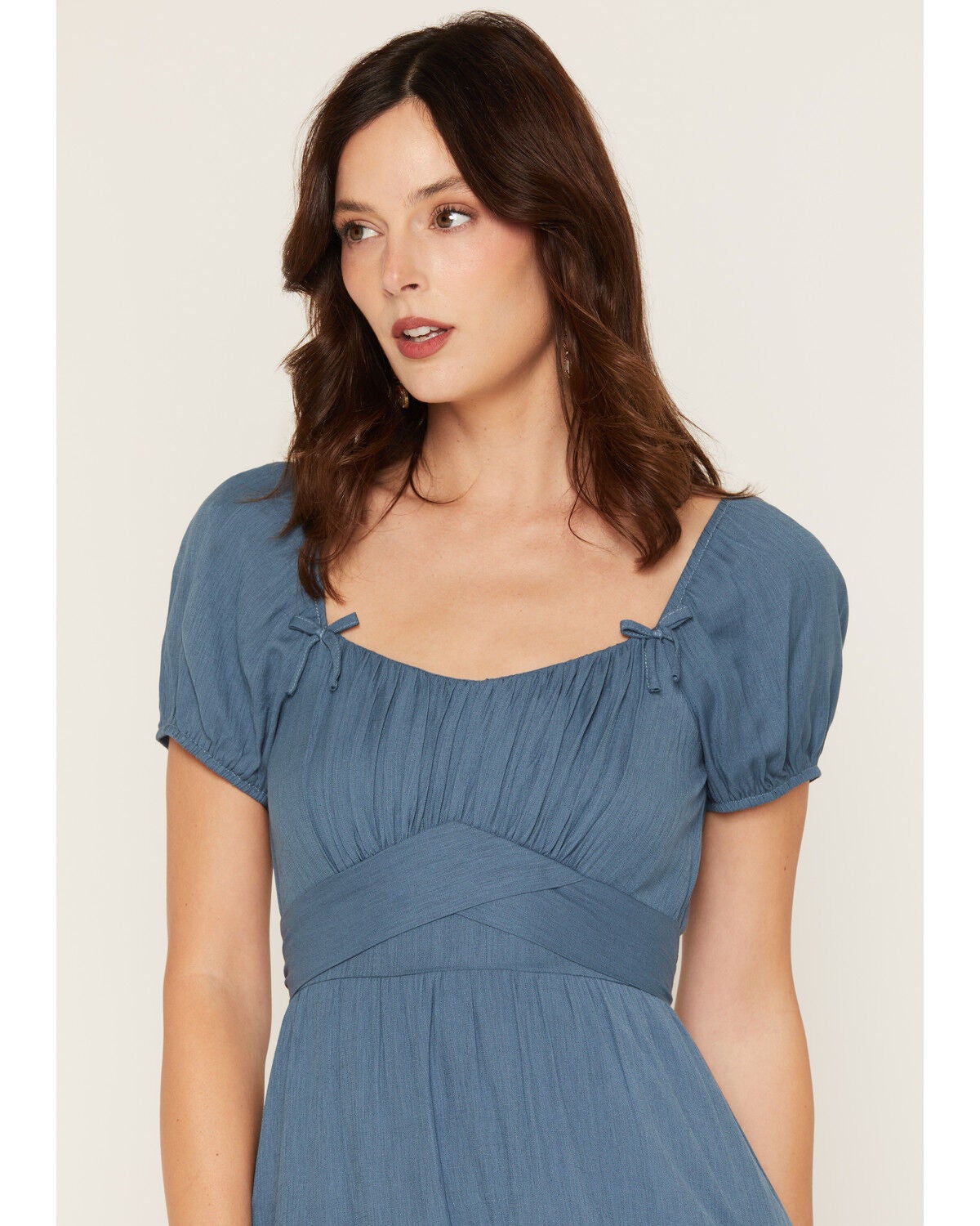 Image #2 - Ash & Violet Women's Bow Trim Short Sleeve Mini Dress, Teal, hi-res