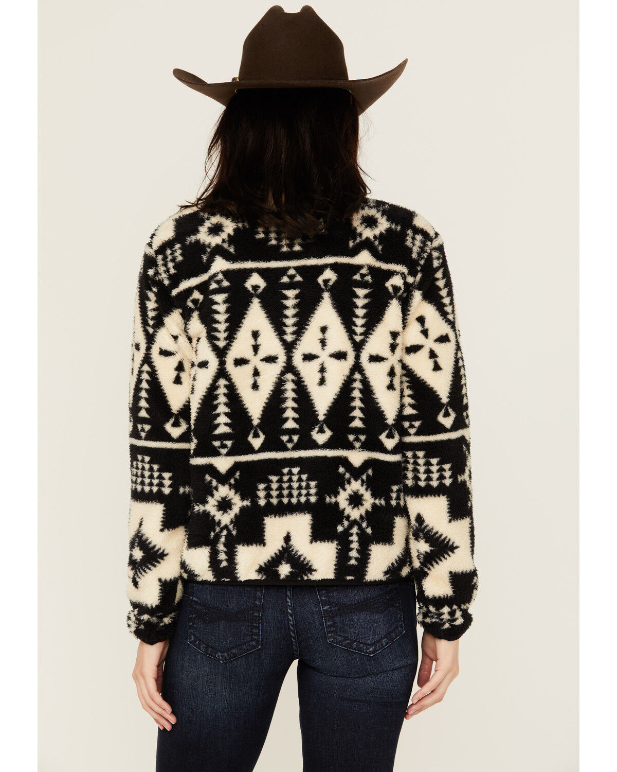Image #4 - Ariat Women's Berber Southwestern Print Sherpa Pullover, Black, hi-res