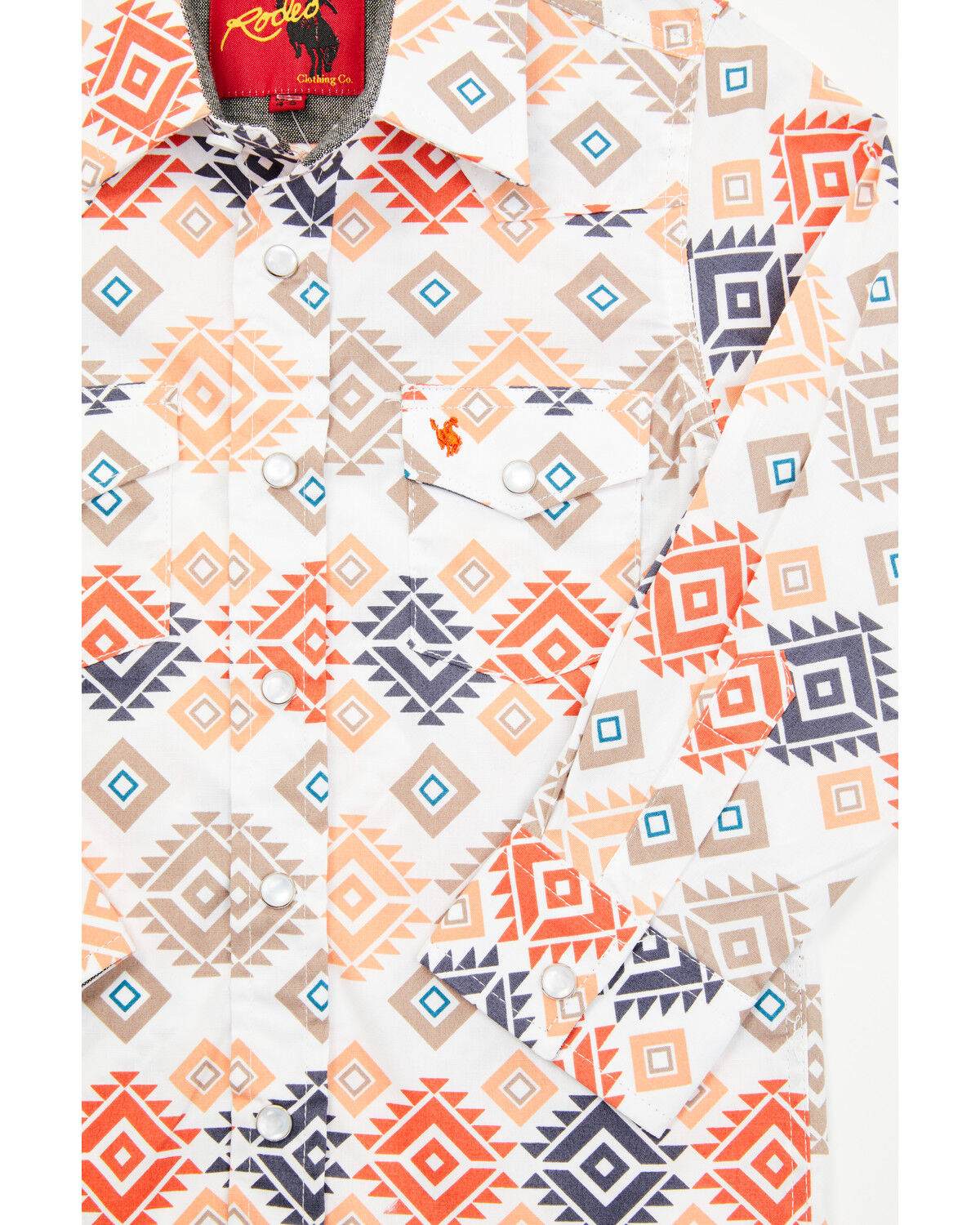 Image #2 - Rodeo Clothing Little Boys' Geo Print Long Sleeve Snap Western Shirt, White, hi-res