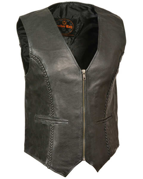 Milwaukee Leather Women's Zipper Front Braided Vest - 3XL, Black, hi-res