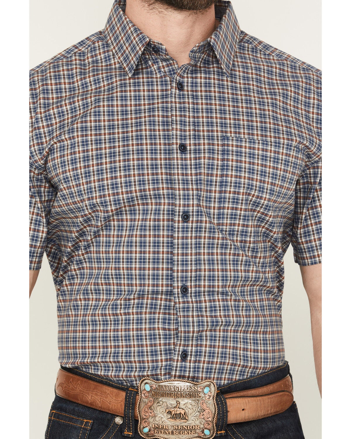 Image #3 - Cody James Men's Wildlife Plaid Print Short Sleeve Button-Down Stretch Western Shirt, Blue, hi-res
