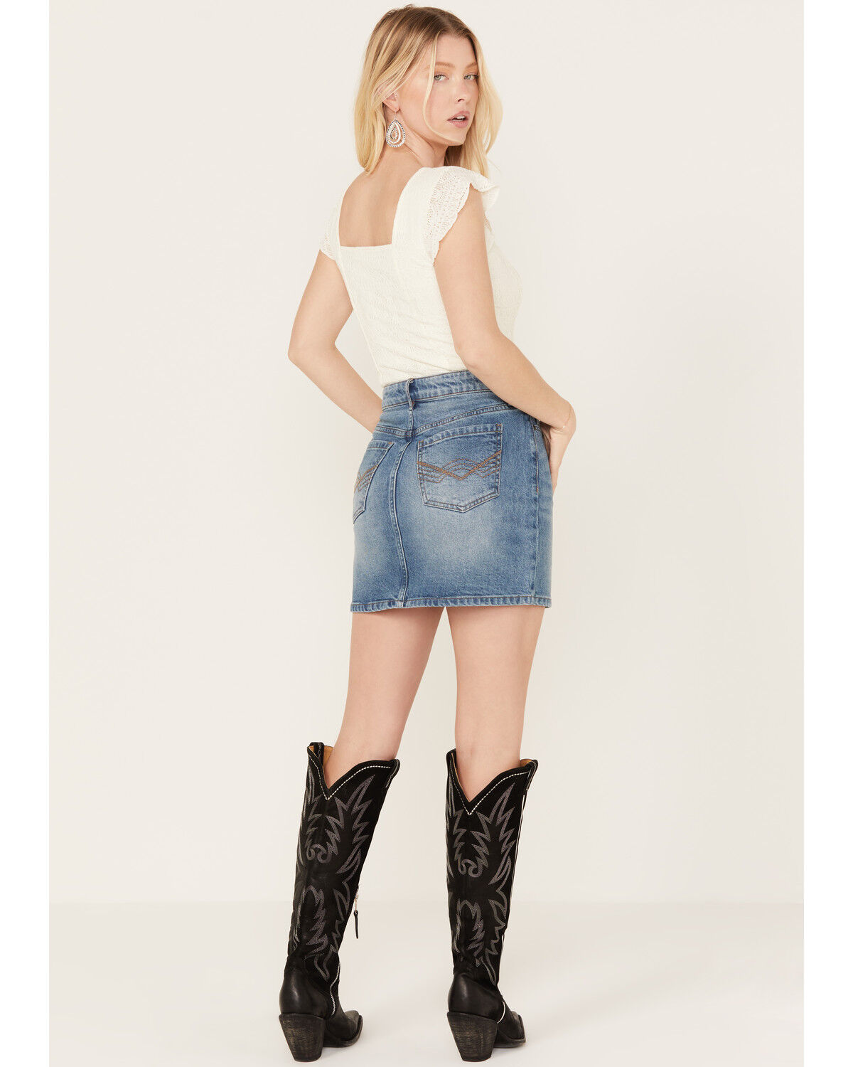Image #3 - Idyllwind Women's Baryywood High Rise Denim Rhinestone Skirt, , hi-res
