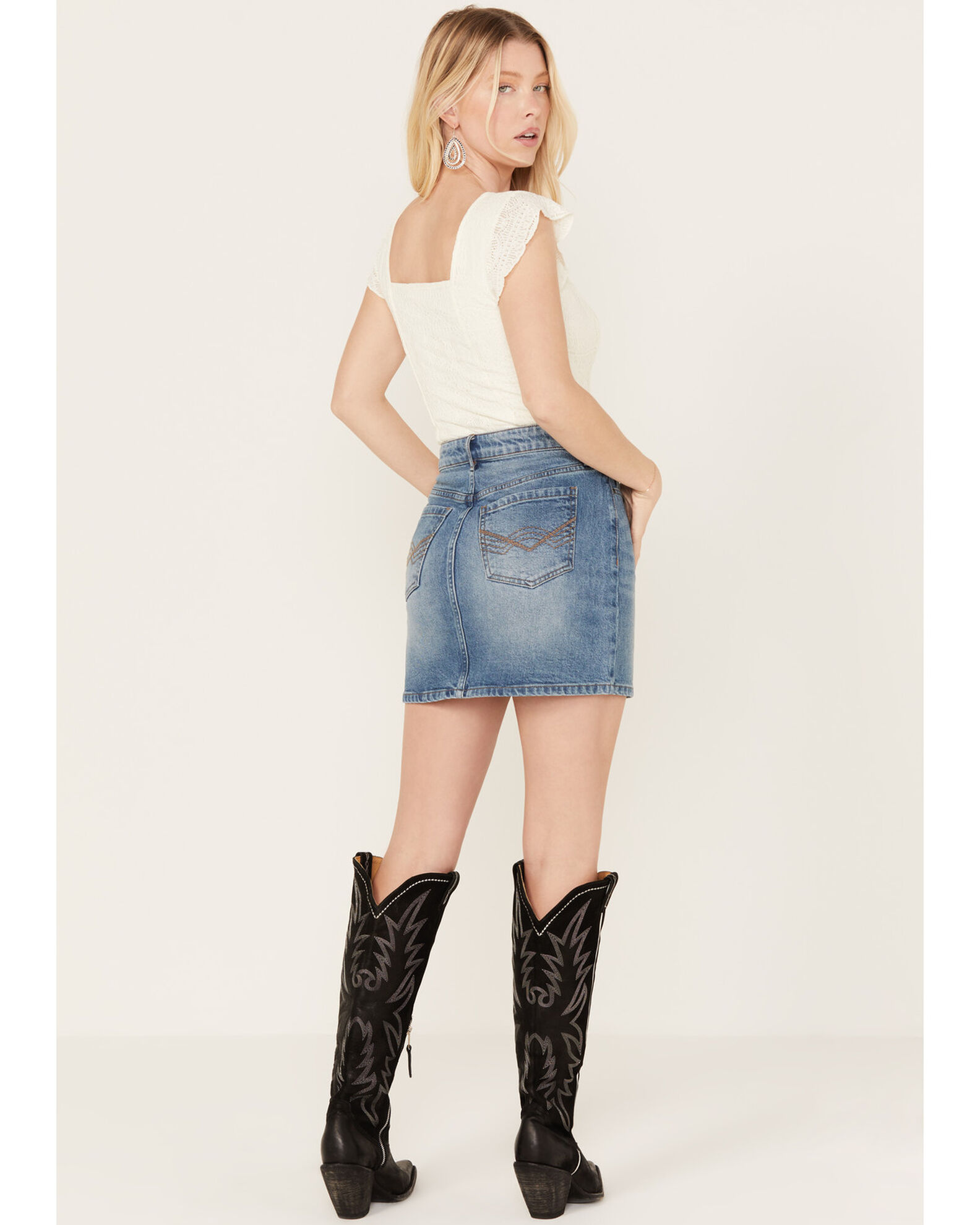 Image #3 - Idyllwind Women's Baryywood High Rise Denim Rhinestone Skirt, Medium Wash, hi-res