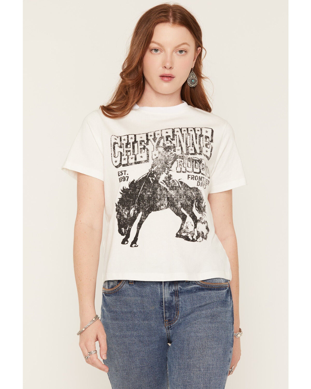 Alpha Collective Women's Cheyenne Rodeo Short Sleeve Graphic Tee, White, hi-res