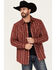 Image #1 - Moonshine Spirit Men's El Jefe Dobby Striped Print Long Sleeve Snap Western Shirt, Burgundy, hi-res
