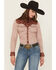 Image #1 - Shyanne Women's Striped And Floral Print Long Sleeve Snap Stretch Western Shirt, Light Pink, hi-res