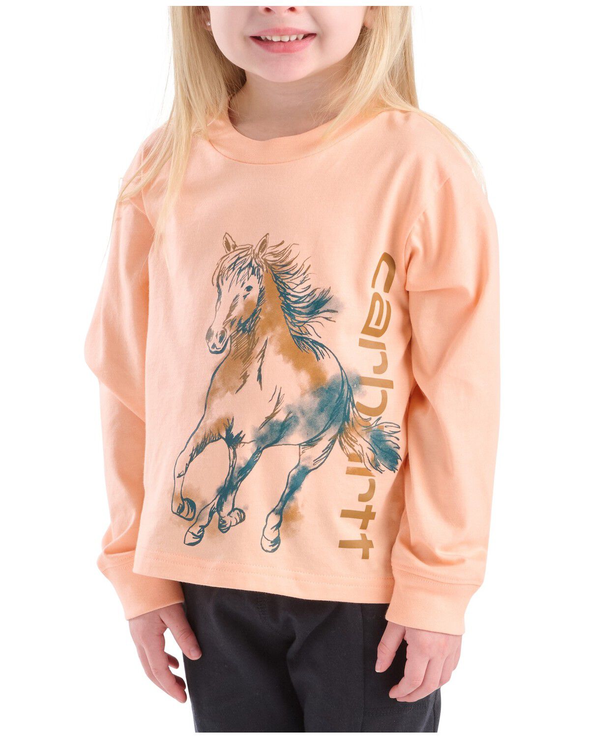 Image #1 - Carhartt Toddler Girls' Wild Horse Long Sleeve Graphic Tee, Peach, hi-res