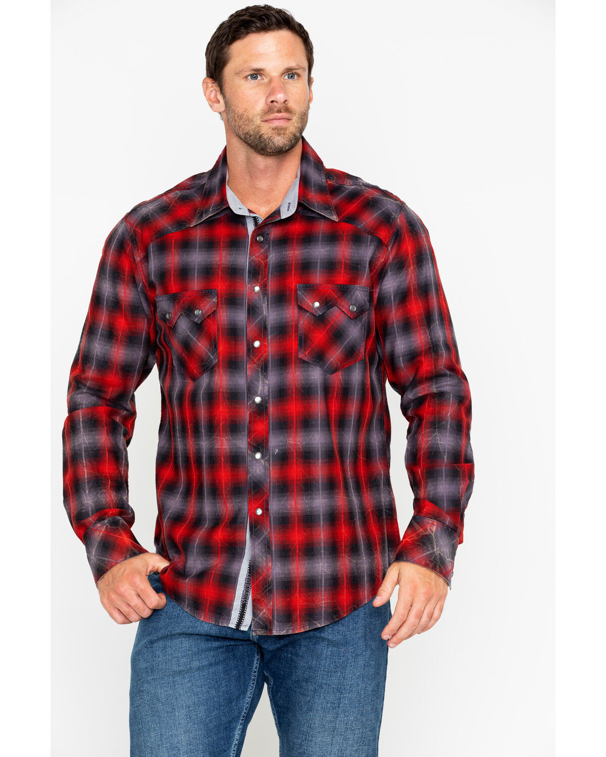 Image #5 - Rock & Roll Denim Men's Yarn Dye Satin Plaid Print Long Sleeve Western Shirt, , hi-res