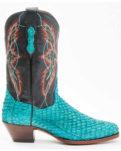 Image #2 - Dan Post Women's Exotic Seabass Skin Western Boots - Square Toe, Black/turquoise, hi-res