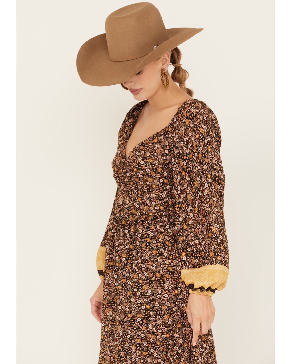 Image #2 - Wild Moss Women's Floral Border Print Long Sleeve Maxi Dress, Black, hi-res