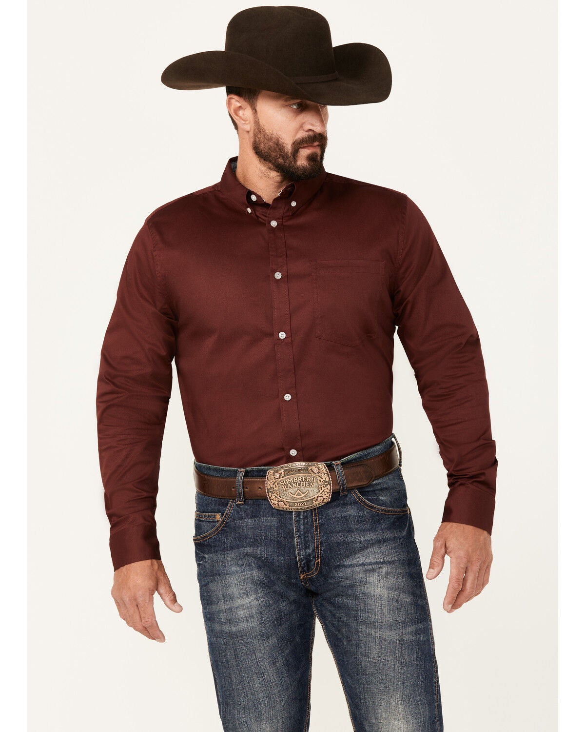 Cody James Men's Basic Twill Long Sleeve Button-Down Performance Western Shirt - Tall, Wine, hi-res