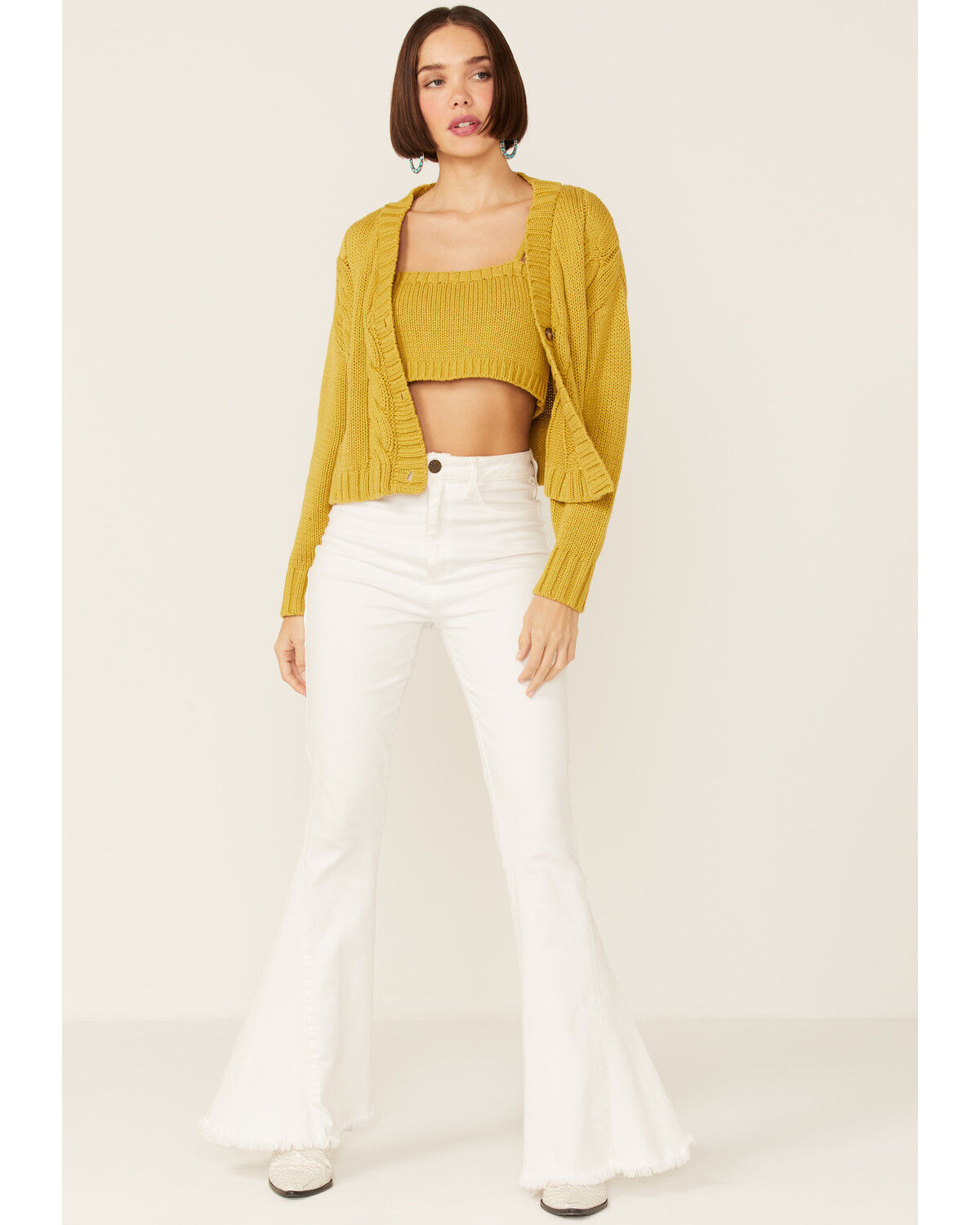 Image #4 - Callahan Women's Cable Lu Cardigan & Tank Set, Mustard, hi-res