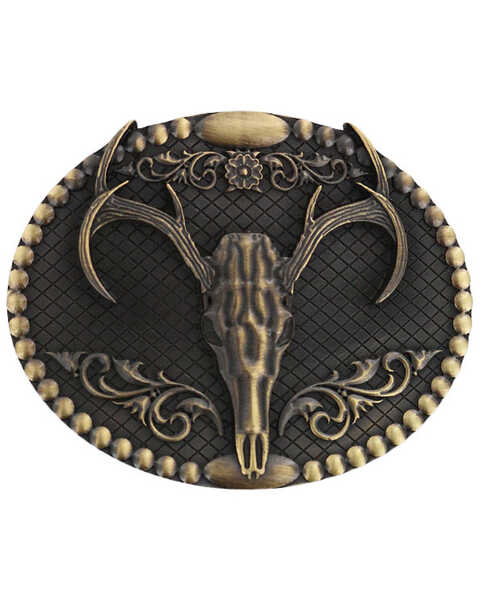 Cody James Men's Deer Skull Belt Buckle, Bronze, hi-res