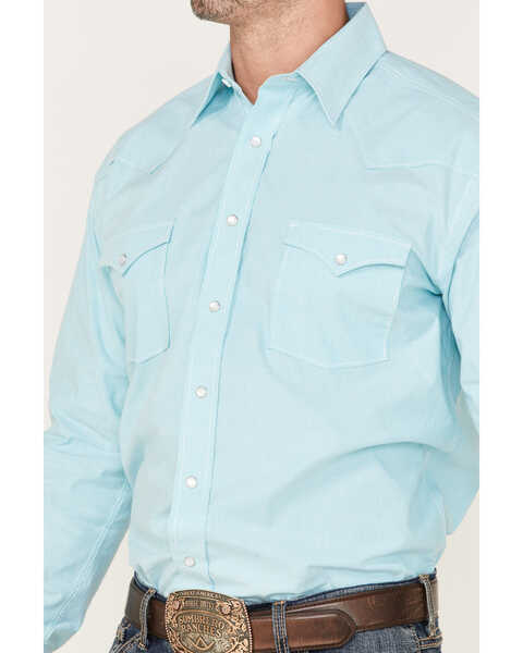 Image #3 - Rough Stock by Panhandle Men's Micro Stripe Stretch Long Sleeve Pearl Snap Shirt, Turquoise, hi-res