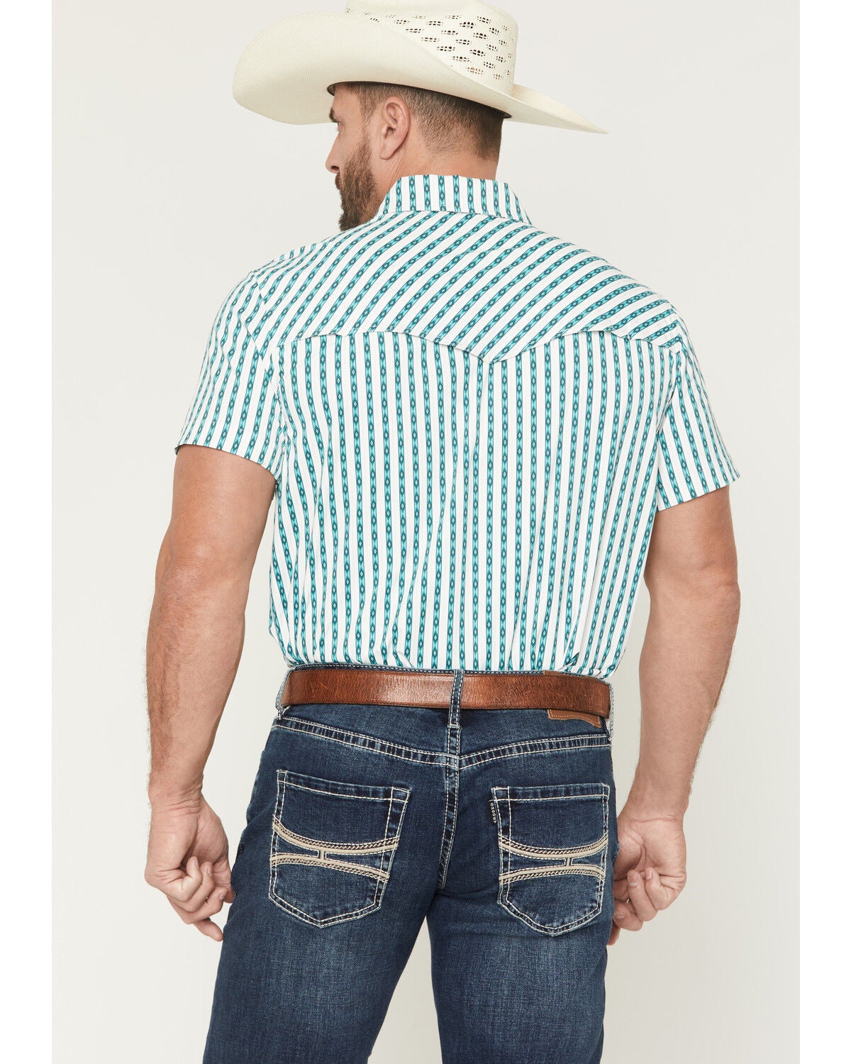 Image #4 - Rock & Roll Denim Men's TEK Core Southwestern Striped Short Sleeve Stretch Western Shirt, Turquoise, hi-res