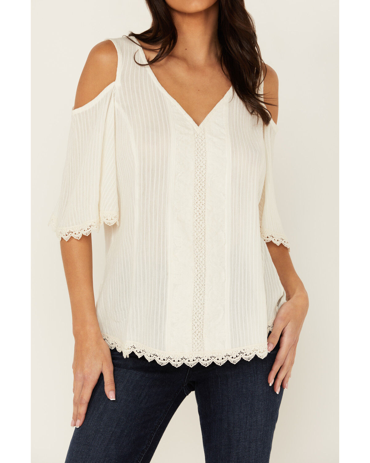 Image #3 - Shyanne Women's Short Sleeve Cold Shoulder Top, Cream, hi-res