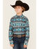 Image #1 - Ariat Boys' Classic Southwestern Striped Long Sleeve Button-Down Western Shirt, Teal, hi-res