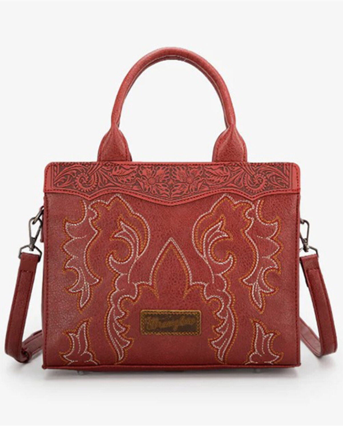 Wrangler Women's Jessie Embroidered Crossbody Tote, Red, hi-res