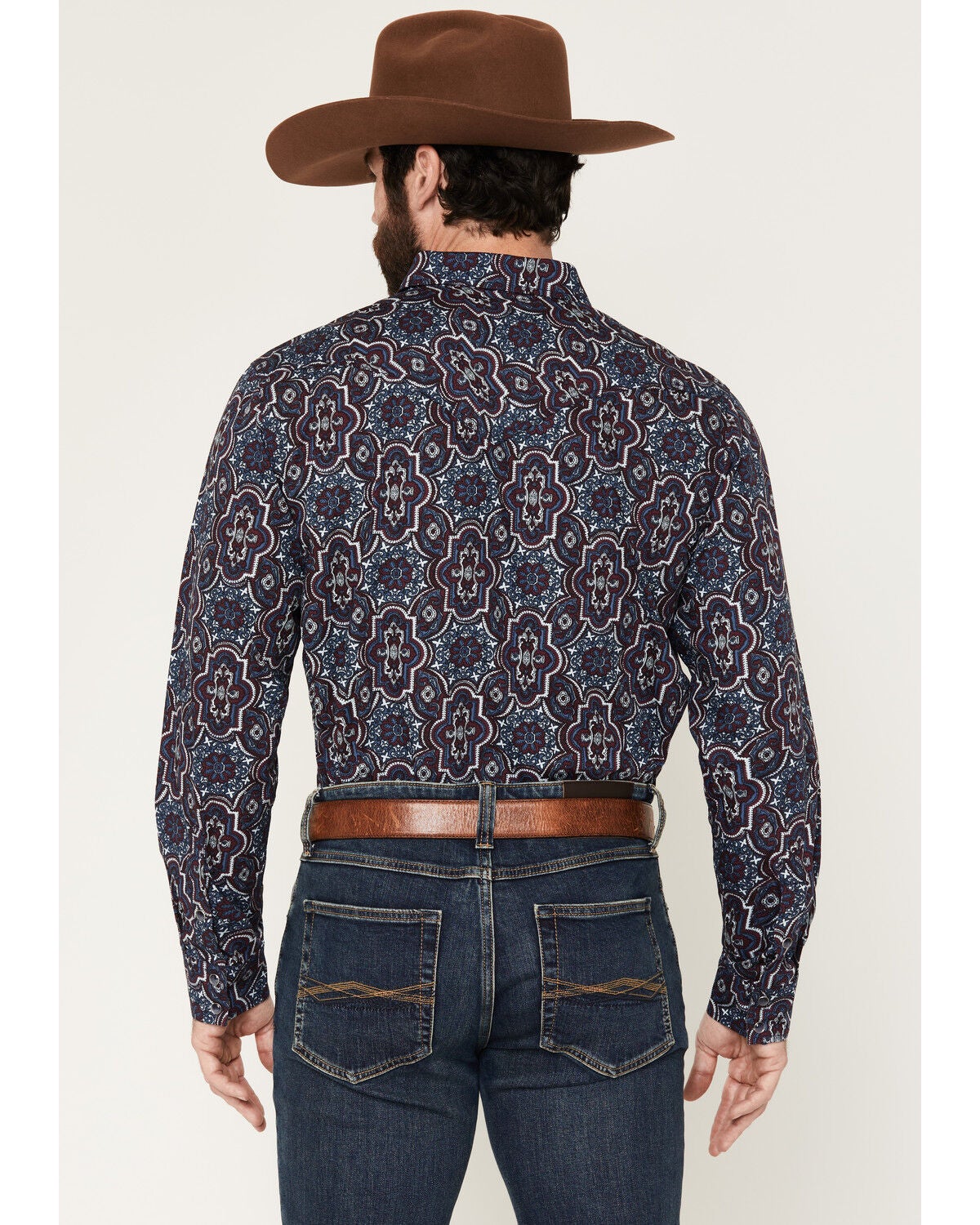 Image #4 - Cody James Men's Muddy Medallion Print Long Sleeve Snap Western Shirt, Navy, hi-res