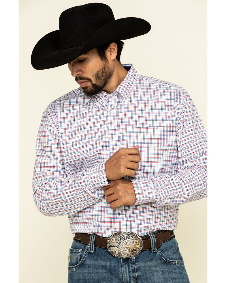 Cody James Core Men's Patriot Small Plaid Long Sleeve Western Shirt , White, hi-res