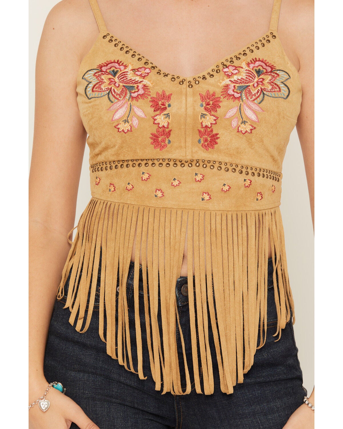 Image #3 - Shyanne Women's Rialto Embroidered Fringe Sleeveless Tank Top, Wheat, hi-res
