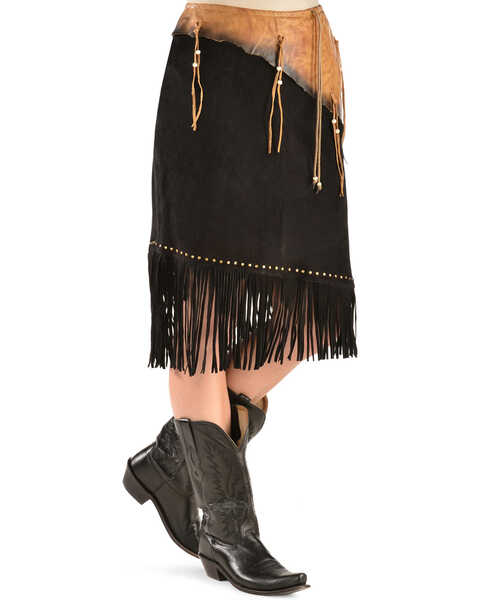 Kobler Leather Women's Leather & Fringe Sioux Suede Skirt, Black, hi-res