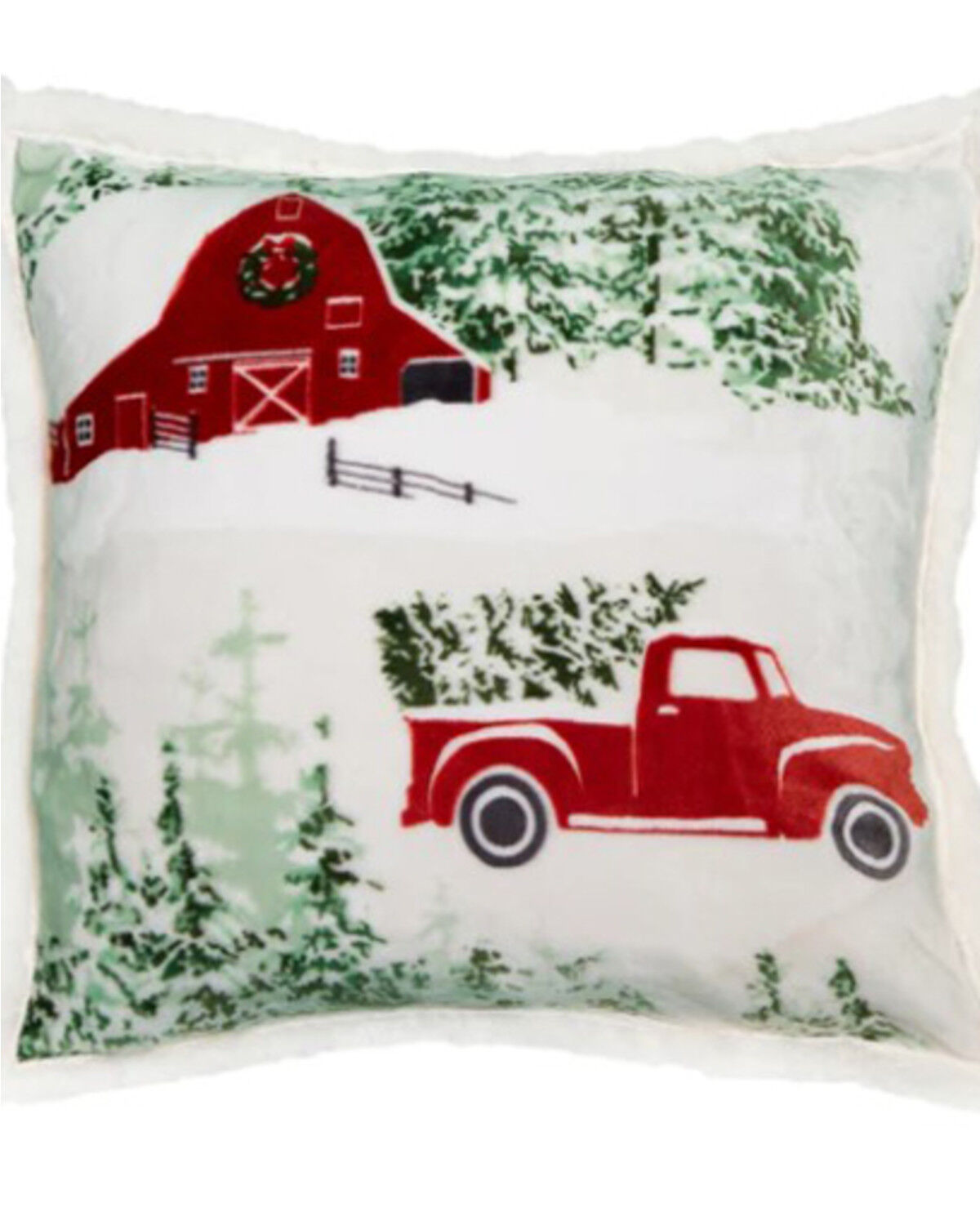 Image #1 - Carstens Home Christmas Barn and Truck Pillow, White, hi-res