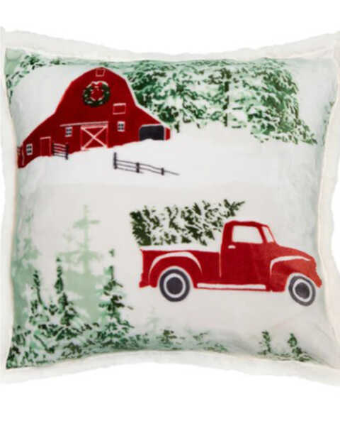 Carstens Home Christmas Barn and Truck Throw Blanket, White, hi-res