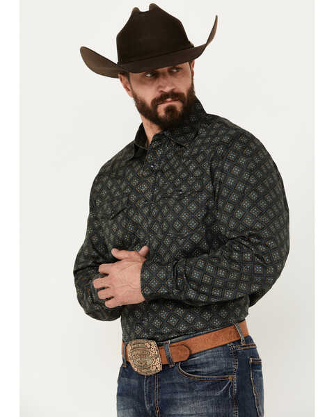 Image #2 - Wrangler Retro Men's Premium Medallion Print Long Sleeve Snap Western Shirt, Black, hi-res