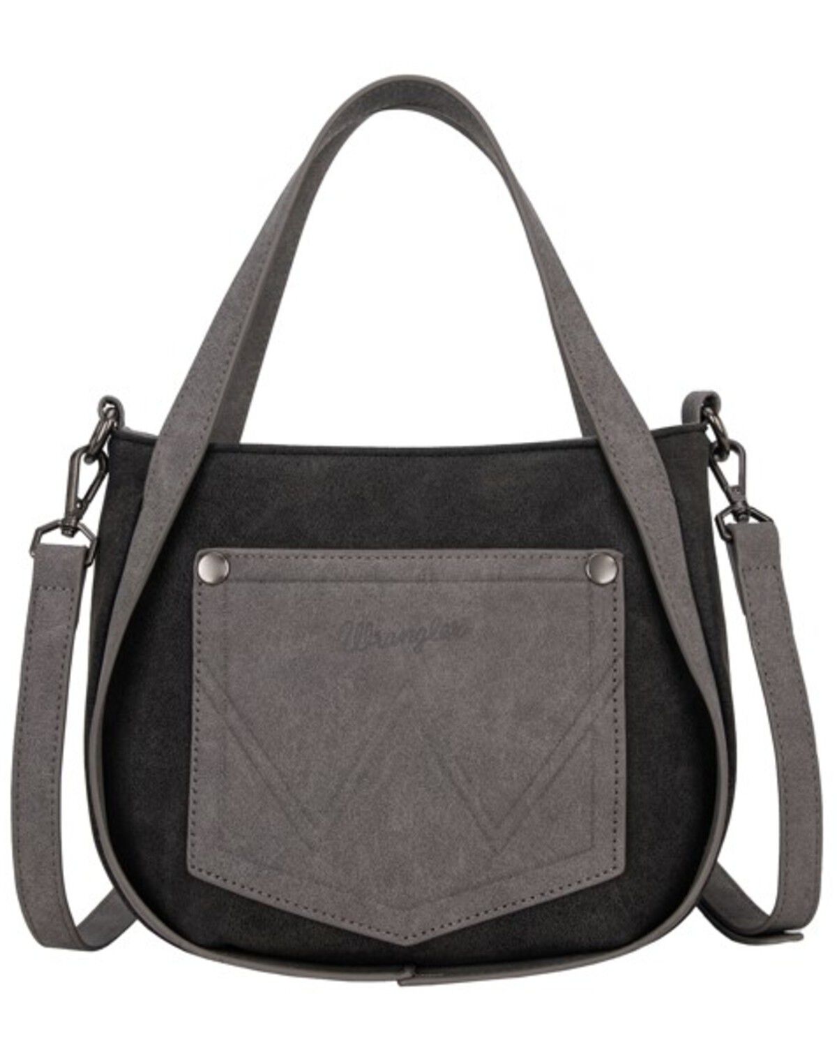 Image #2 - Wrangler Women's "W" Stitch Fringe Two Tone Crossbody, Black, hi-res