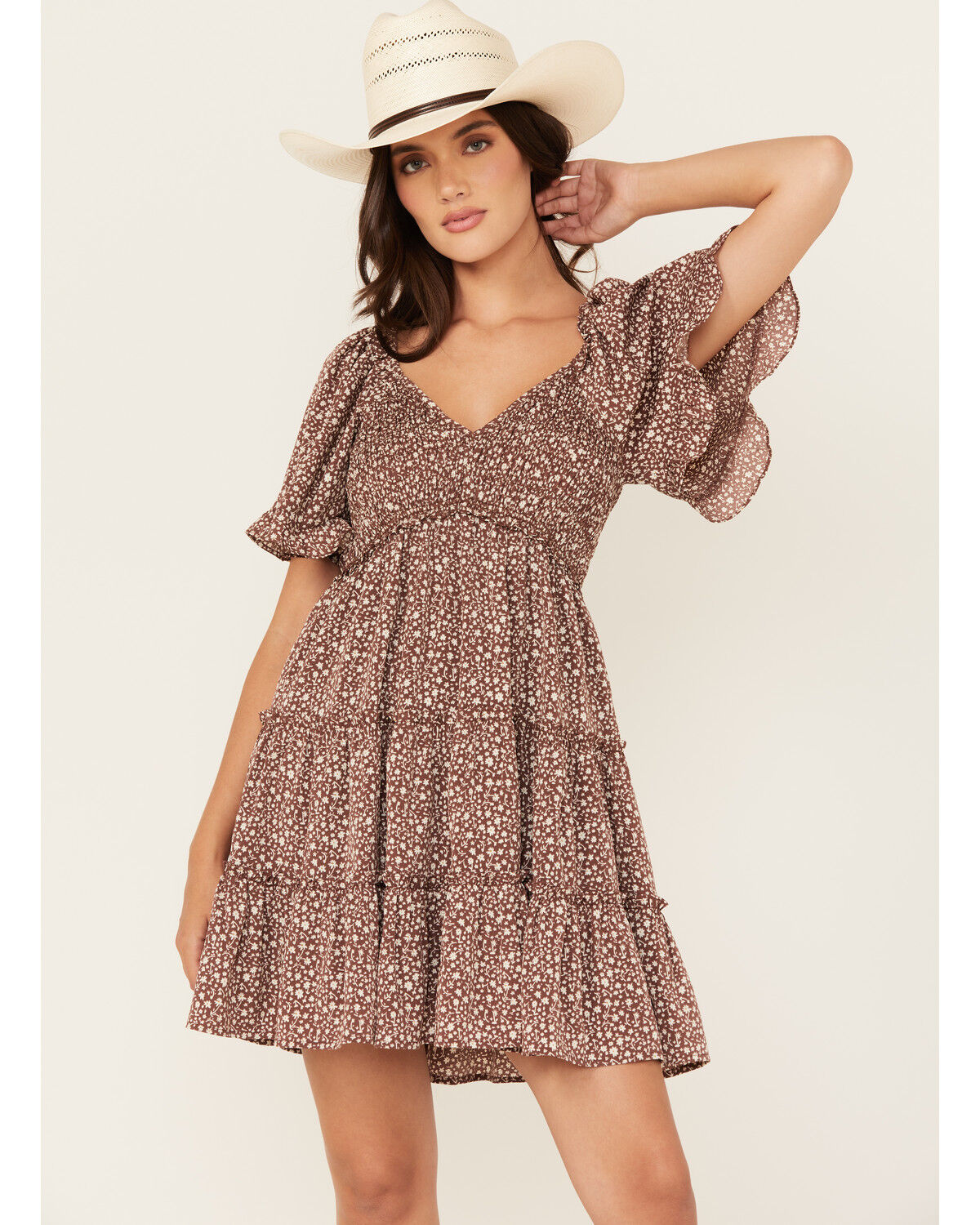 Image #1 - Yura Women's Floral Print Short Sleeve Mini Dress, , hi-res