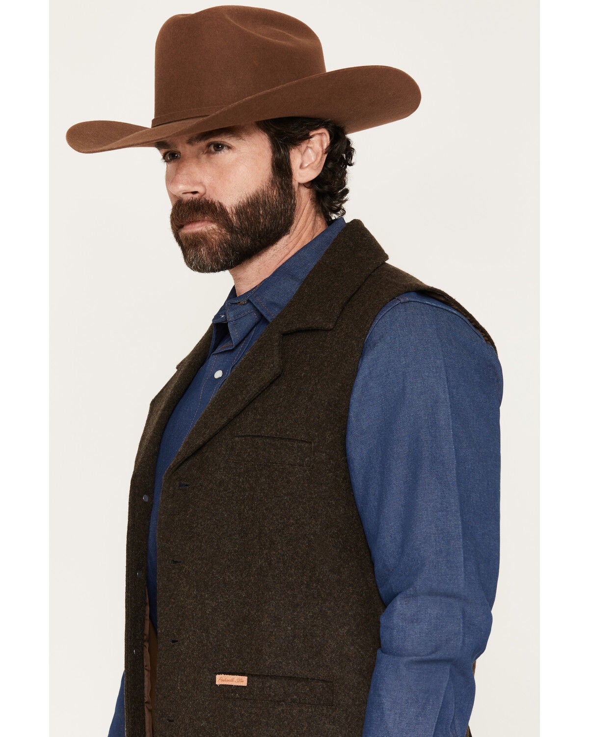 Image #2 - Powder River Outfitters Men's Wool Button-Down Vest, Dark Brown, hi-res