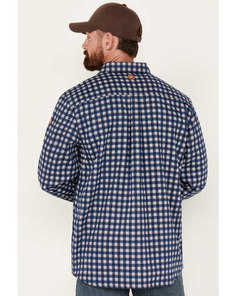 Image #4 - Hawx Men's FR Plaid Print Lightweight Button-Down Stretch Work Shirt, Blue, hi-res