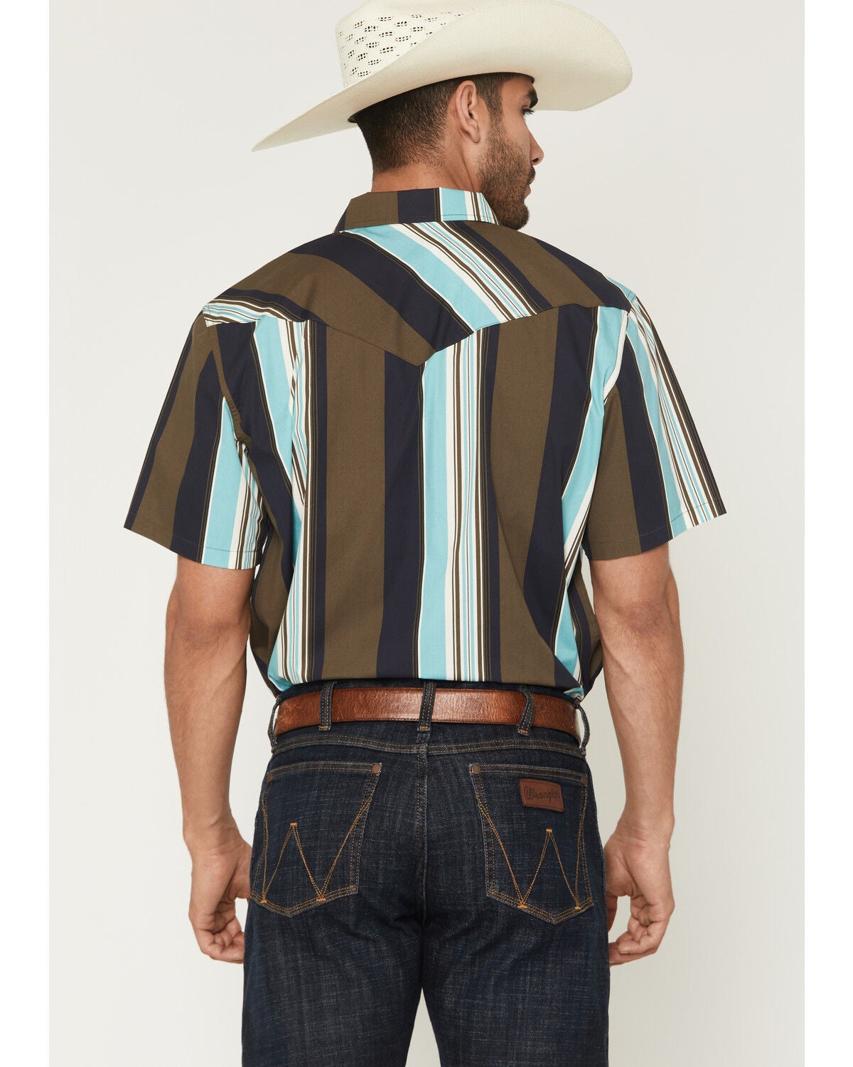 Image #4 - Gibson Trading Co Men's Retro Stripes Short Sleeve Snap Western Shirt, Brown, hi-res