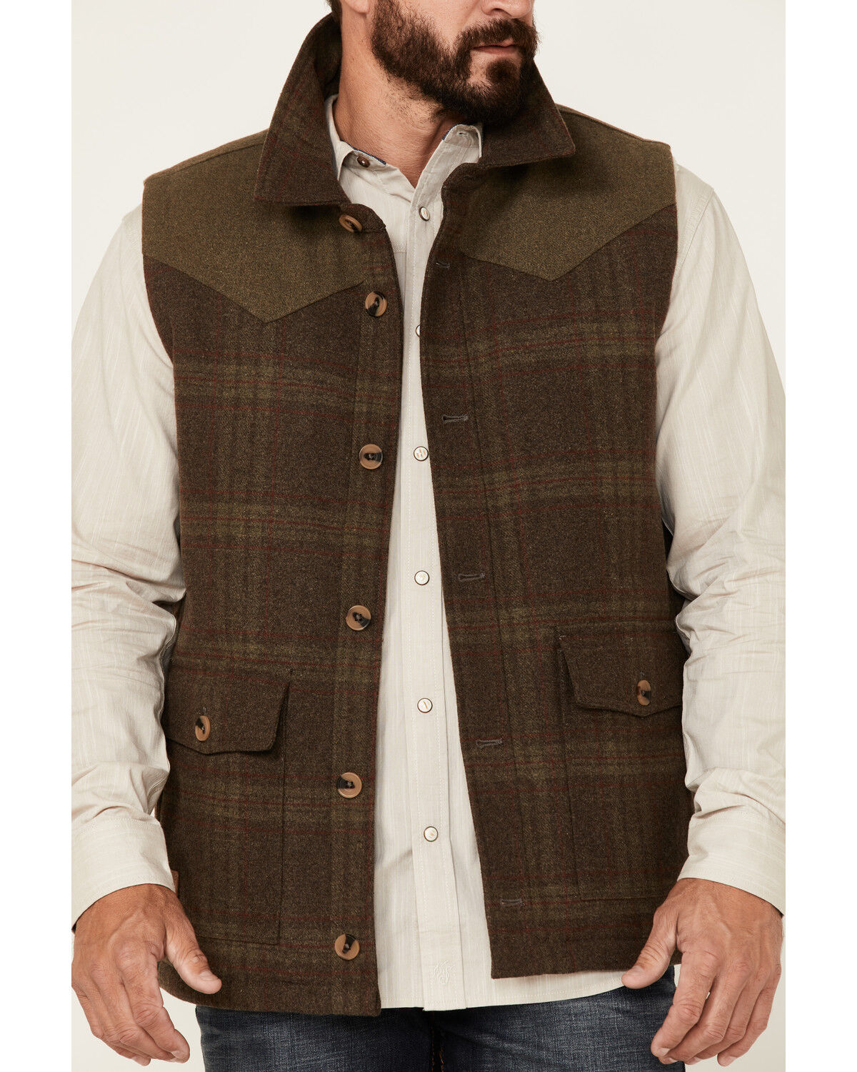 Image #3 - Moonshine Spirit Men's Brown Alpaca Plaid Button-Front Wool Vest, , hi-res