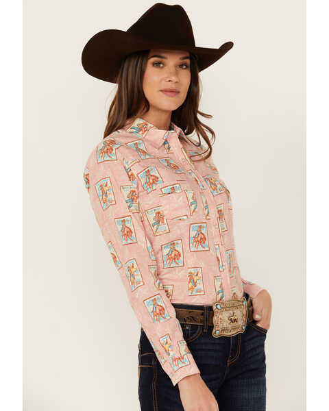 Image #2 - Panhandle Women's Rodeo Poster Print Long Sleeve Pearl Snap Western Shirt , Pink, hi-res