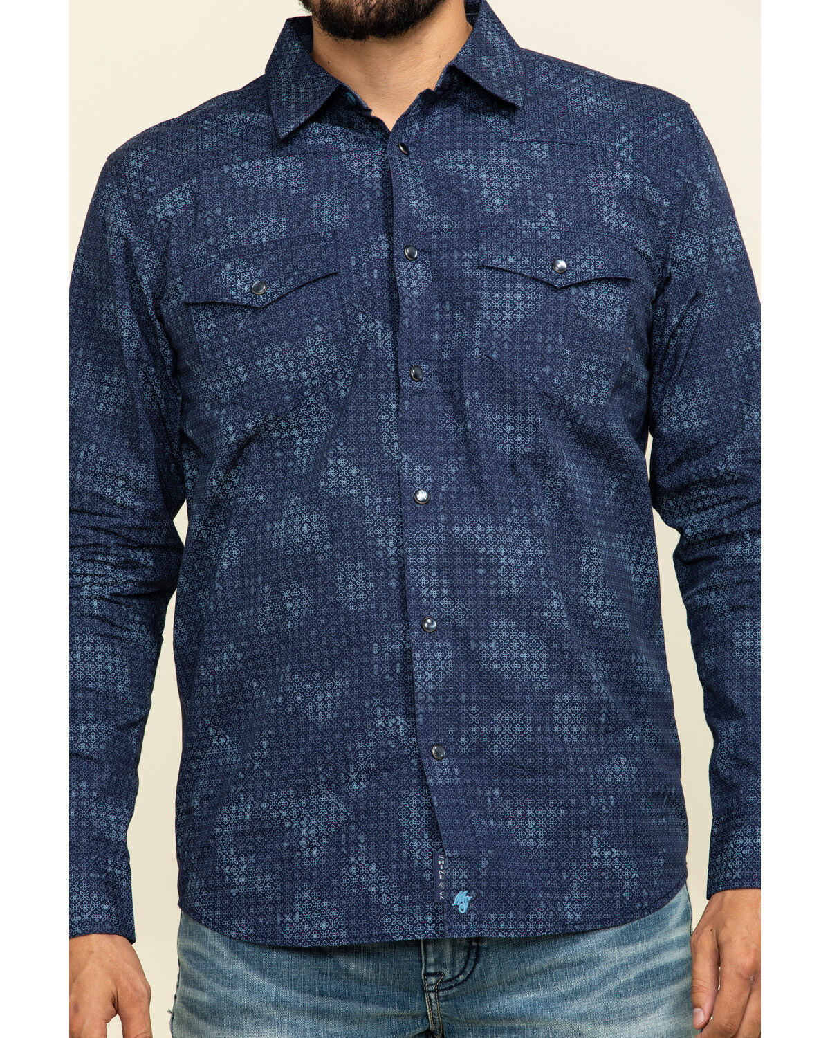 Image #4 - Moonshine Spirit Men's Floral Camo Print Long Sleeve Western Shirt, Navy, hi-res