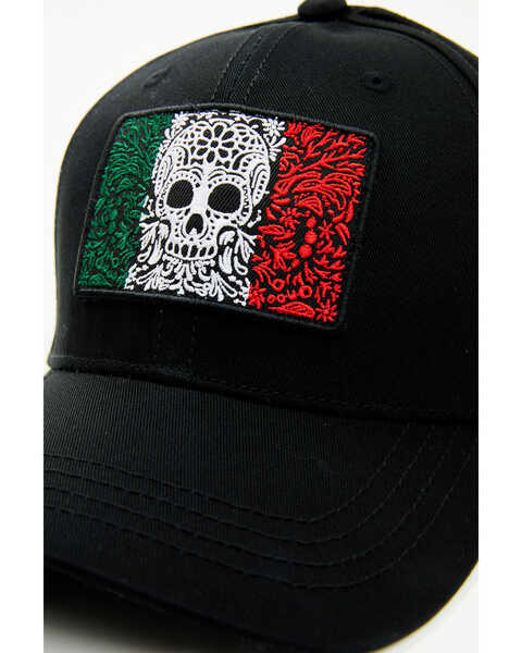 Image #2 - Moonshine Spirit Men's Sugar Skull Mexican Flag Baseball Cap, Black, hi-res