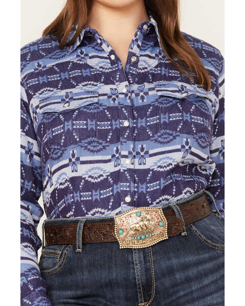Image #3 - Ariat Women's R.E.A.L. Southwestern Oceanic Print Long Sleeve Western Pearl Snap Shirt - Plus, Blue, hi-res