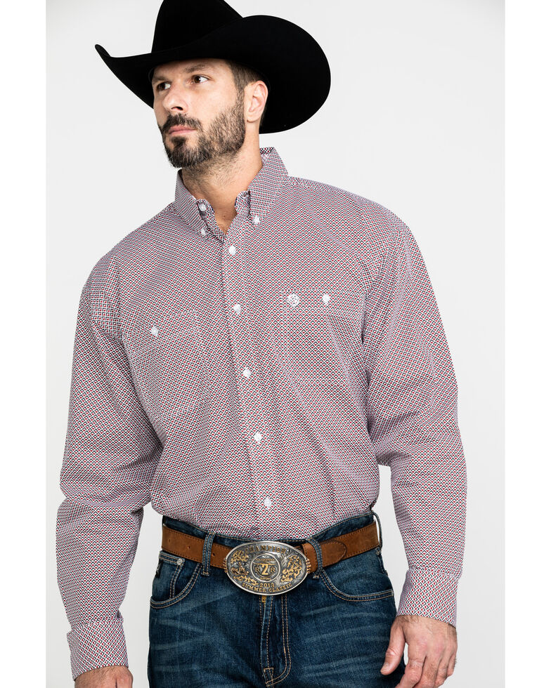 George Strait By Wrangler Men S Red Geo Print Long Sleeve Western