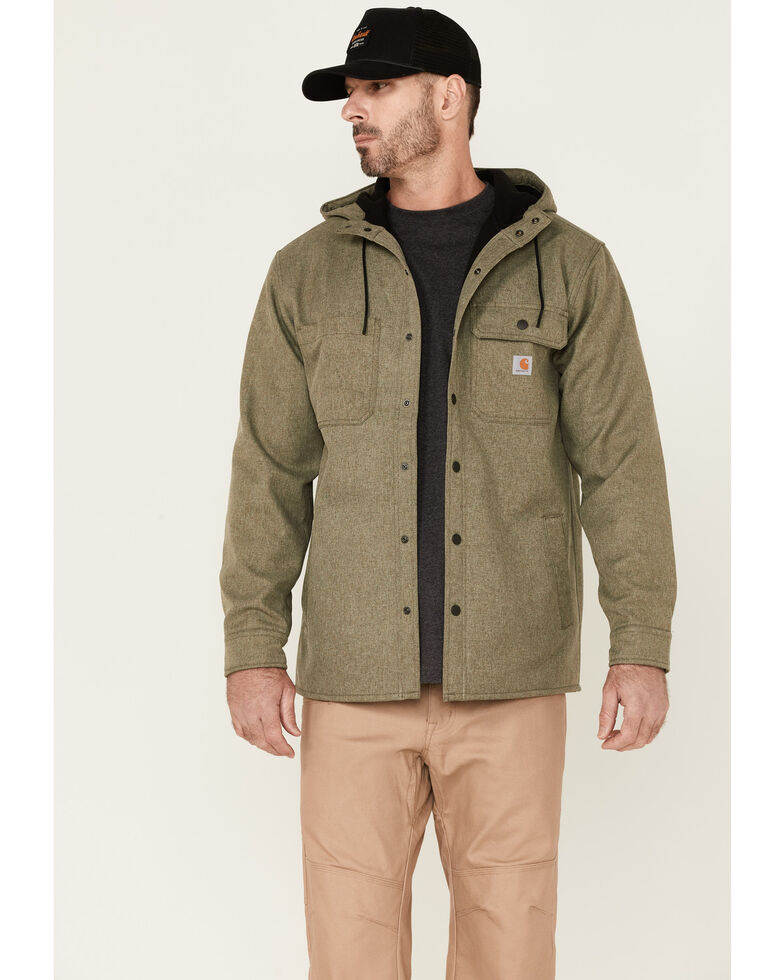 Carhartt Men's Heather Basil Rain Defender Relaxed Heavyweight Hooded Work Shirt Jacket , Green, hi-res