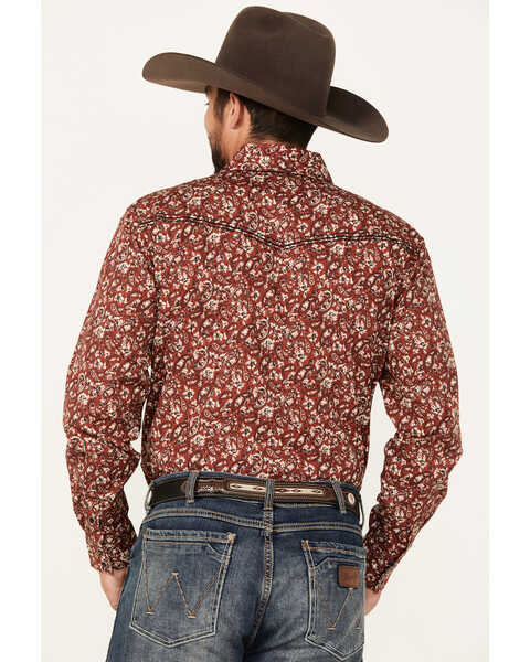 Image #4 - Cowboy Hardware Men's Range Floral Print Long Sleeve Snap Western Shirt, Burgundy, hi-res