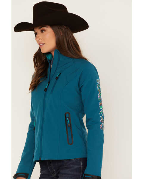 Image #2 - RANK 45® Women's Walla Striped Logo Softshell Jacket, Steel Blue, hi-res