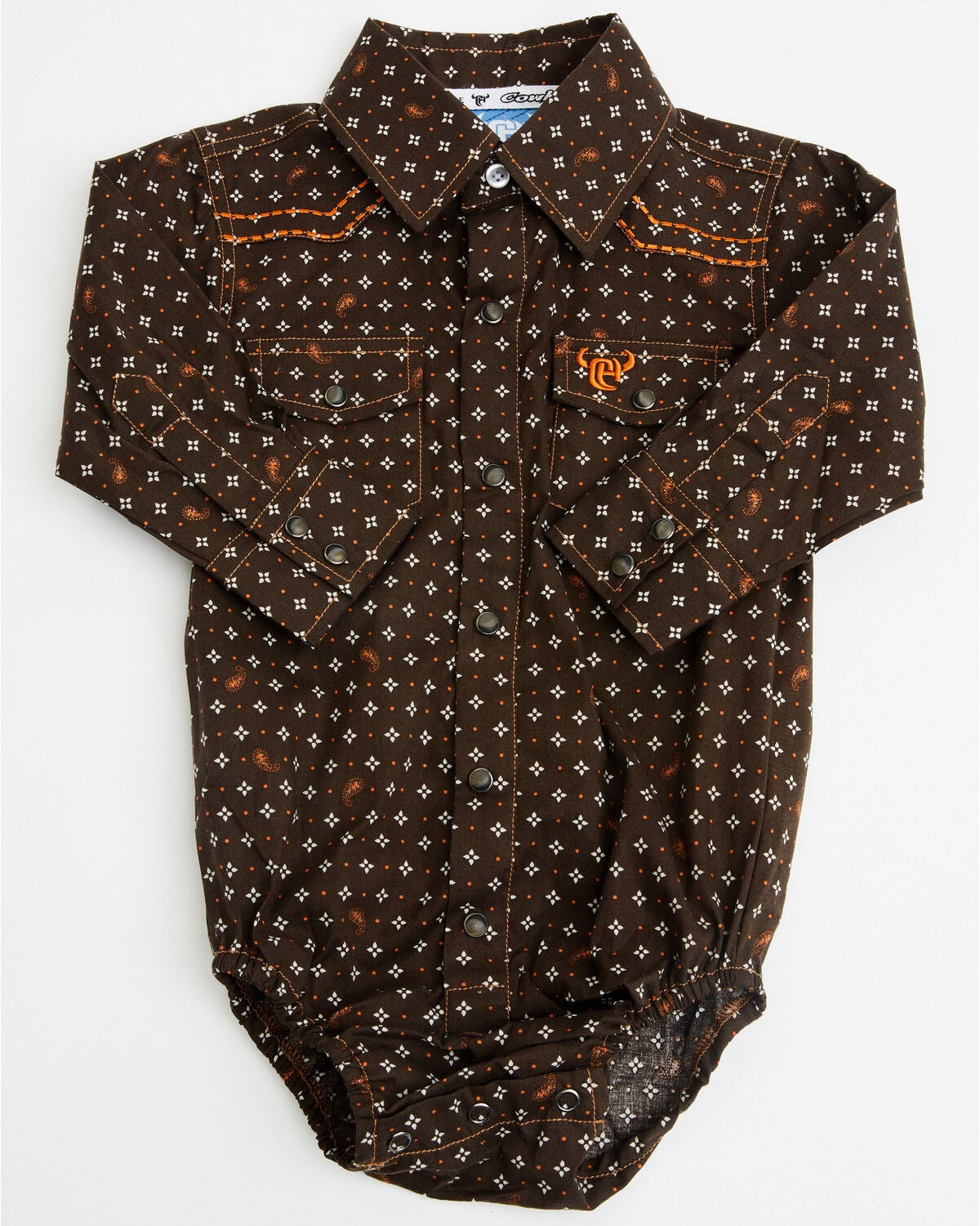 Image #1 - Cowboy Hardware Infant Boys' Geo Print Long Sleeve Snap Onesie, Brown, hi-res