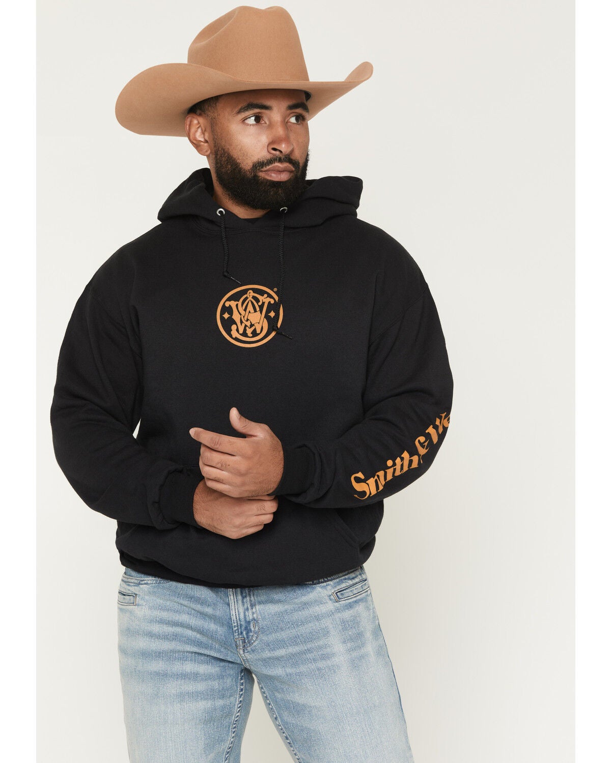 Image #1 - Smith & Wesson Men's Logo Graphic Hooded Sweatshirt, Black, hi-res