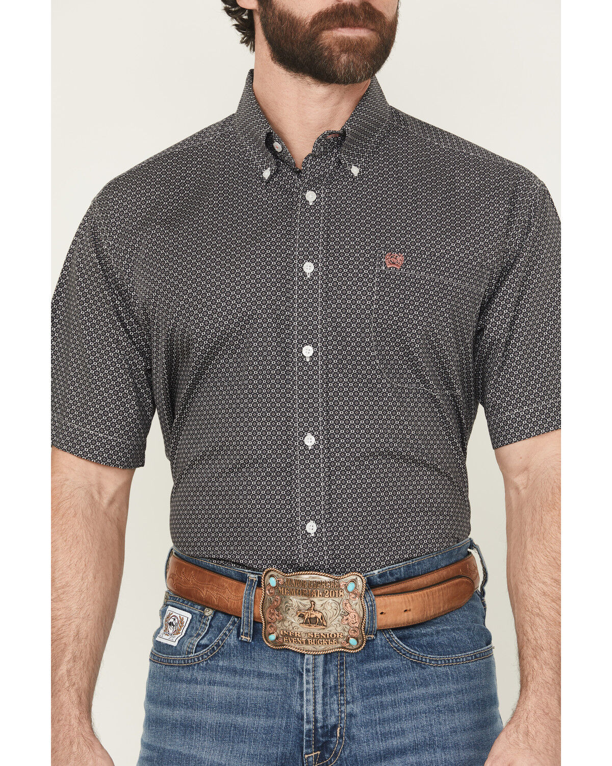 Image #3 - Cinch Men's Floral Geo Print Short Sleeve Button-Down Western Shirt, Grey, hi-res