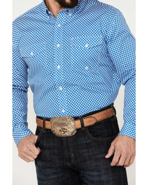 Image #3 - Roper Men's Amarillo Small Print Long Sleeve Button Down Stretch Western Shirt, Blue, hi-res
