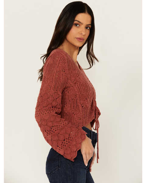 Image #2 - Shyanne Women's Bell Sleeve Cropped Crochet Sweater , Rust Copper, hi-res